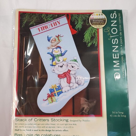 Dimensions "Stack Of Critters" Stocking Kit 16" Long Cross Stitch Christmas - Picture 2 of 4